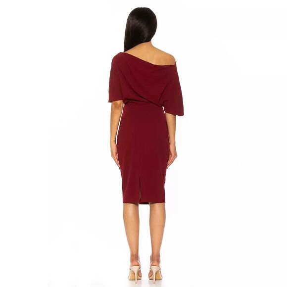 New ALEXIA ADMOR Olivia Draped One-Shoulder Sheath Dress Burgundy Medium - Picture 4 of 9